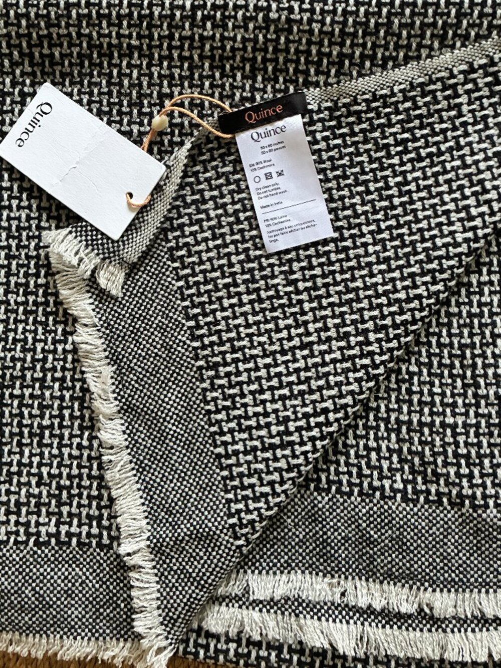 Quince Cashmere Wool Patterned Throw, Black/White, NWT - Picture 4 of 6